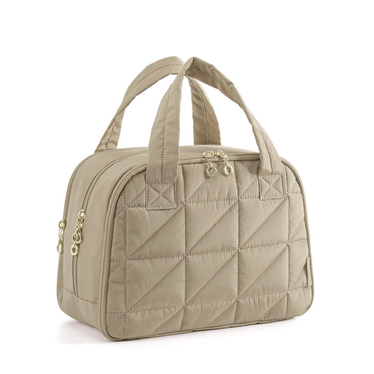 Bagsmart Unisex Large Size Travel Toiletry Bag with Handle, Wide-open Makeup Cosmetic Bag for Travel Toiletries, Organizer for Women and Men, Tan