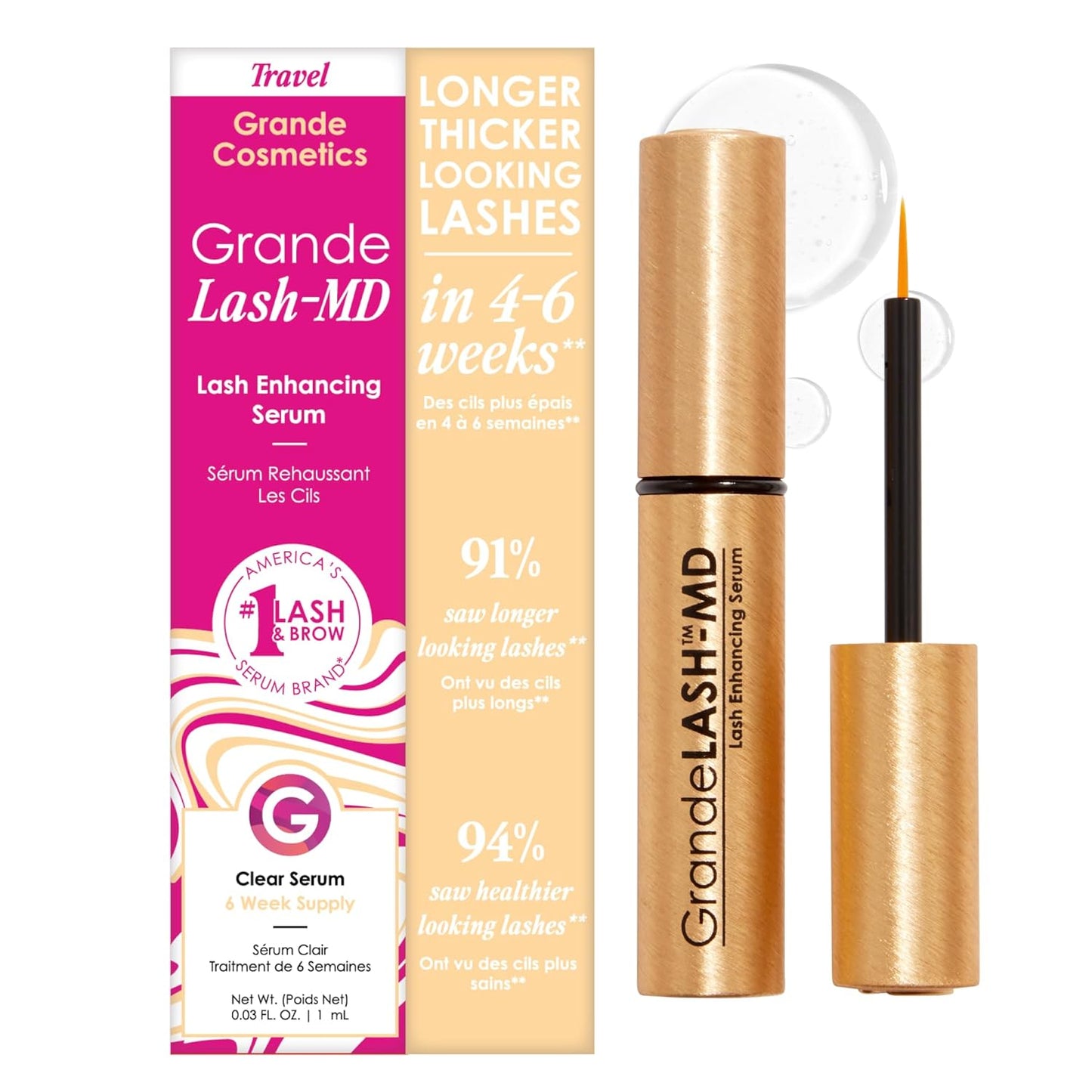 Grande Cosmetics GrandeLASH-MD Lash Enhancing Serum – Peptide & Vitamin Formula for Longer, Fuller Lashes