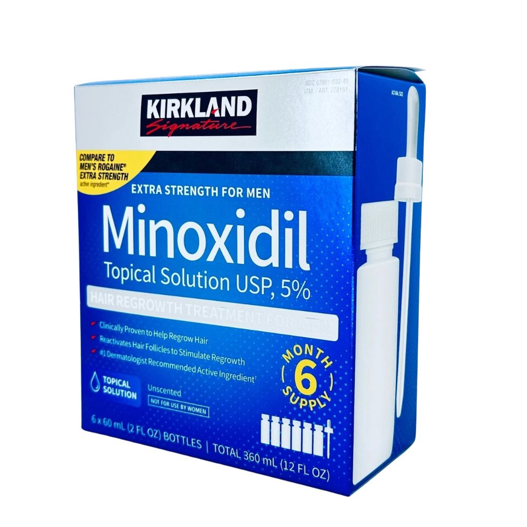 Kirkland Minoxidil 5% Hair Regrowth Treatment for Men – Extra Strength Hair Loss Solution for Thinning Hair & Receding Hairline – 6 Month Supply