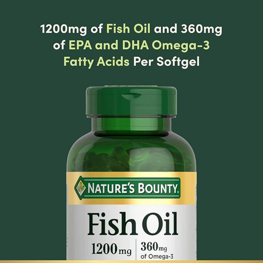 Nature’s Bounty Fish Oil 1200 mg Omega-3 Supplement – 360 mg EPA & DHA – Heart Health Support – 200 Rapid Release Softgels, Gluten Free
