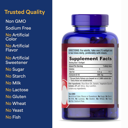 Puritan’s Pride CoQ10 200 mg Softgels – High-Potency Coenzyme Q10 for Heart, Cardiovascular & Energy Support (240 Rapid-Release Capsules)