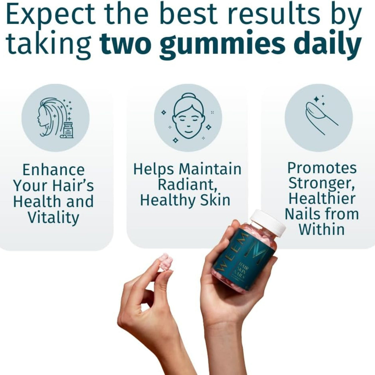 WEEM Hair Skin & Nails Gummies, Vegan, Raspberry
