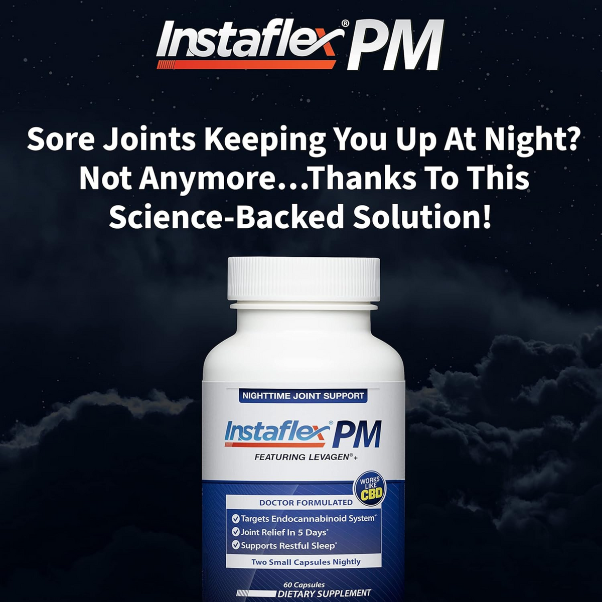 Instaflex PM Nighttime Joint Support with Levagen, Tamaflex, GABA & Ashwagandha – Mobility & Sleep Aid – 60 Vegan Capsules