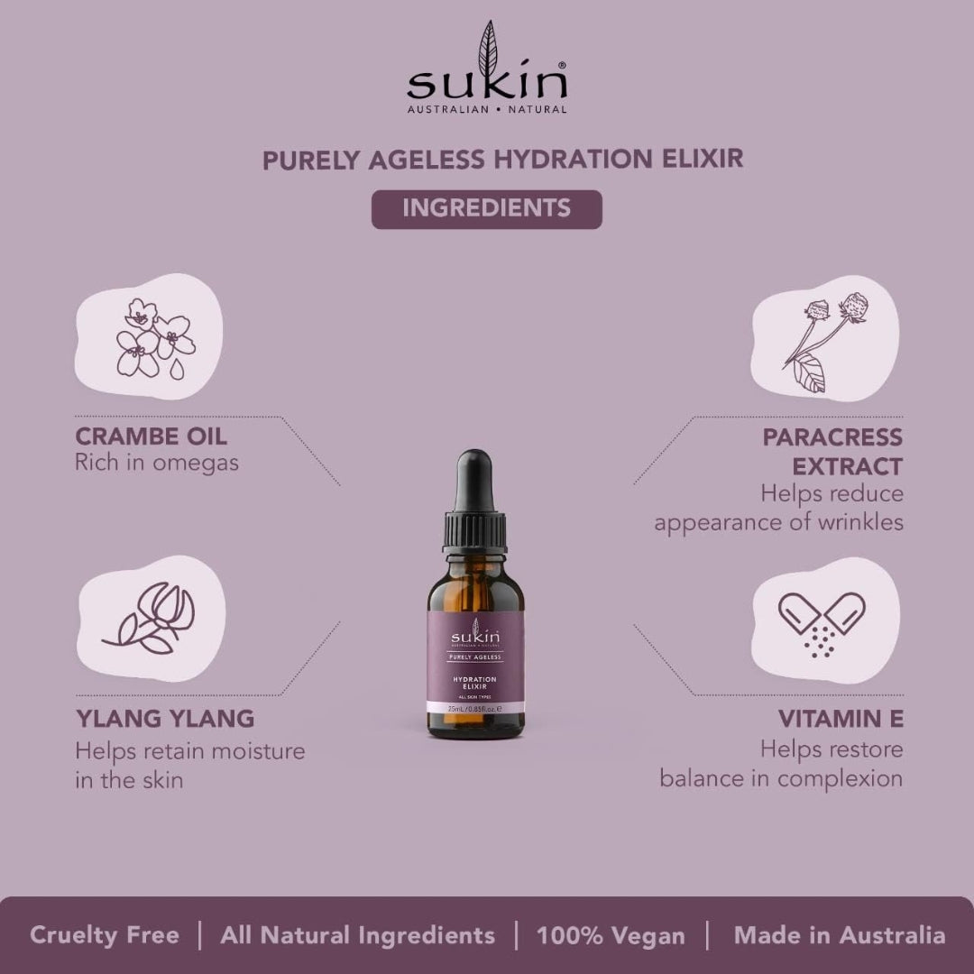 Sukin Hydration Elixir – Purely Ageless Anti-Wrinkle Face Oil, 25ml