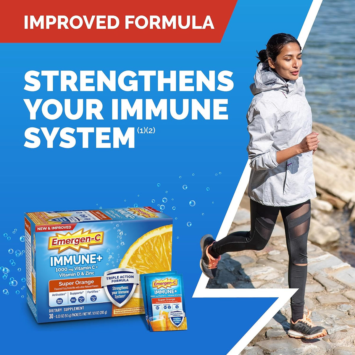 Emergen-C Immune+ Triple Action Powder, 1000mg Vitamin C, 50 Ct