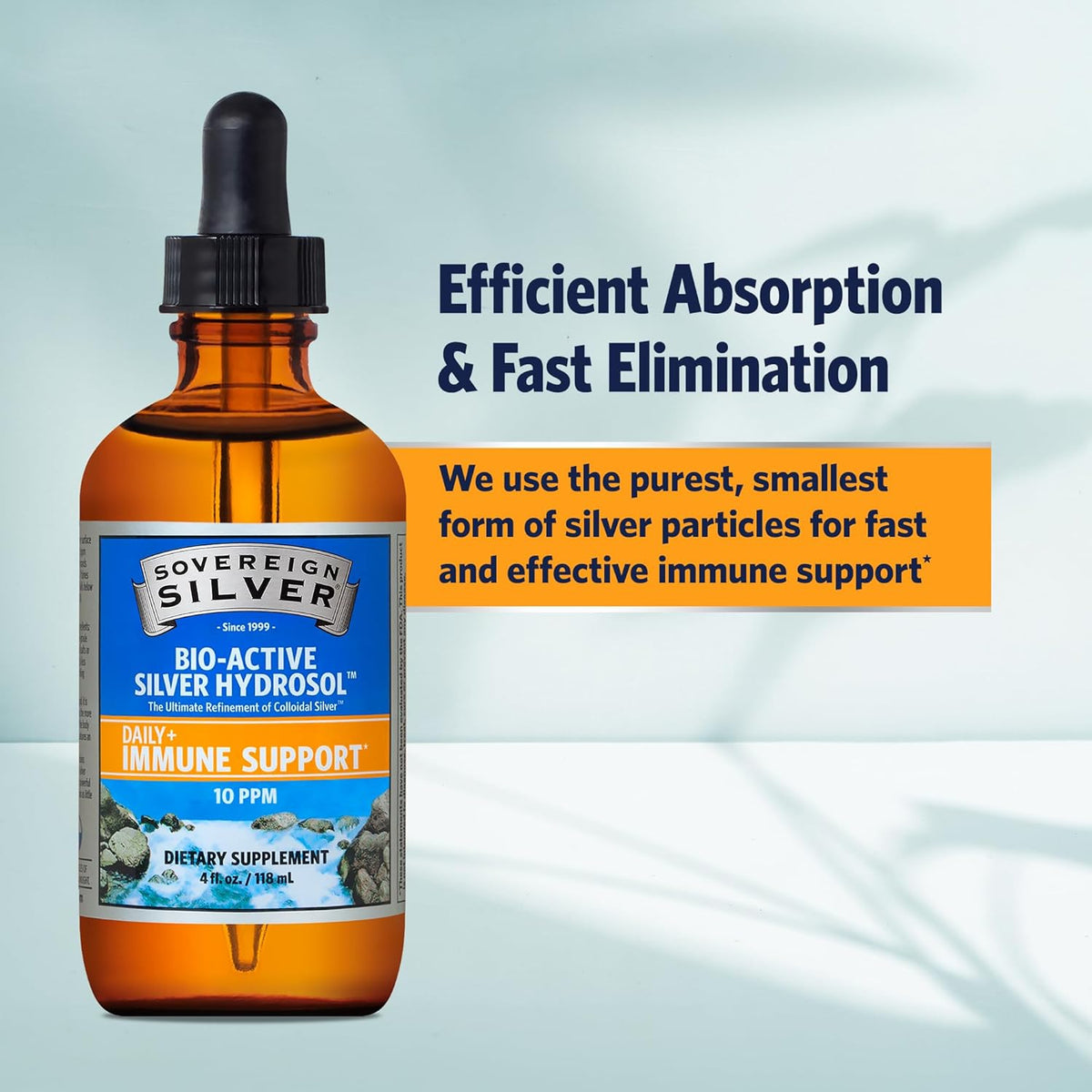 Sovereign Silver Bio-Active Silver Hydrosol – 10PPM, 4oz Dropper Premium Colloidal Silver Supplement for Immune Support