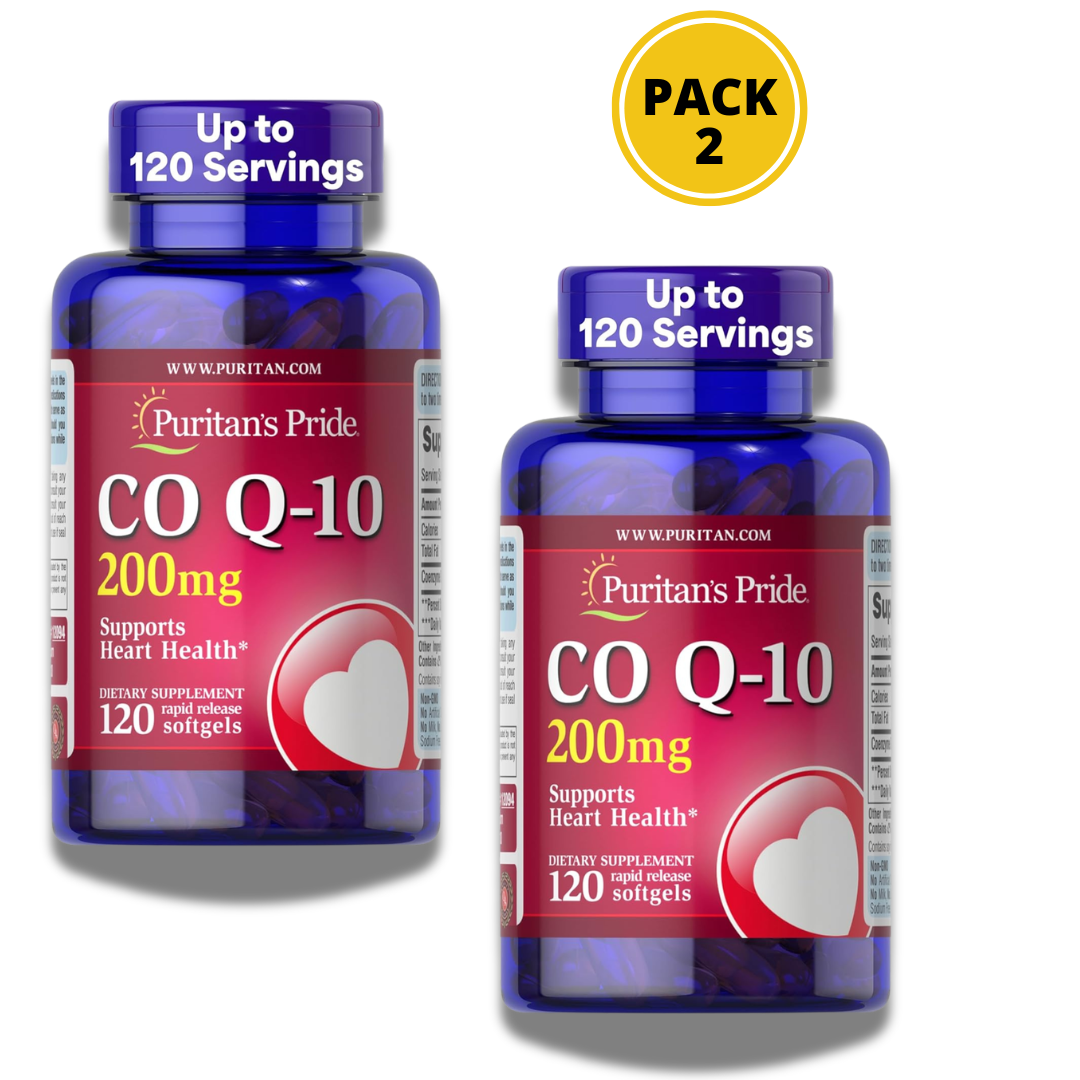 Puritan's Pride Coenzyme CoQ10 200mg Rapid Release Softgels – 120 Softgels Each Bottle, Pack of 2 Bottles – Heart Health & Healthy Aging Support