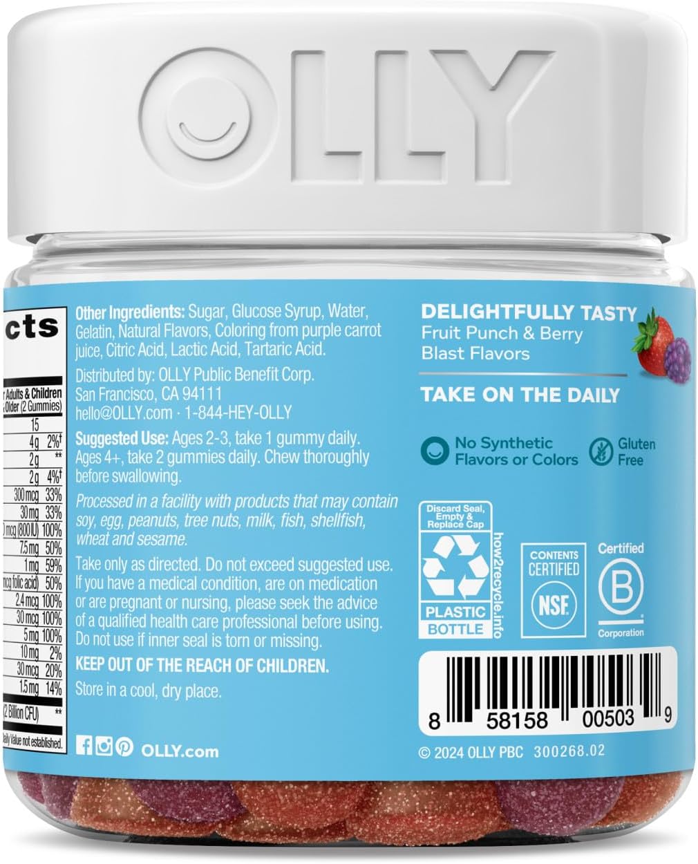 OLLY Kids Multivitamin & Probiotic Gummies, Berry, 70 Ct