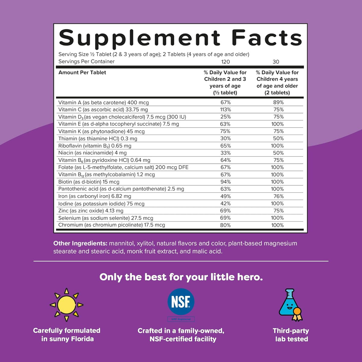 Renzo's Picky Eater Kids Multivitamin, Iron, D3 & K2, 60 Tabs