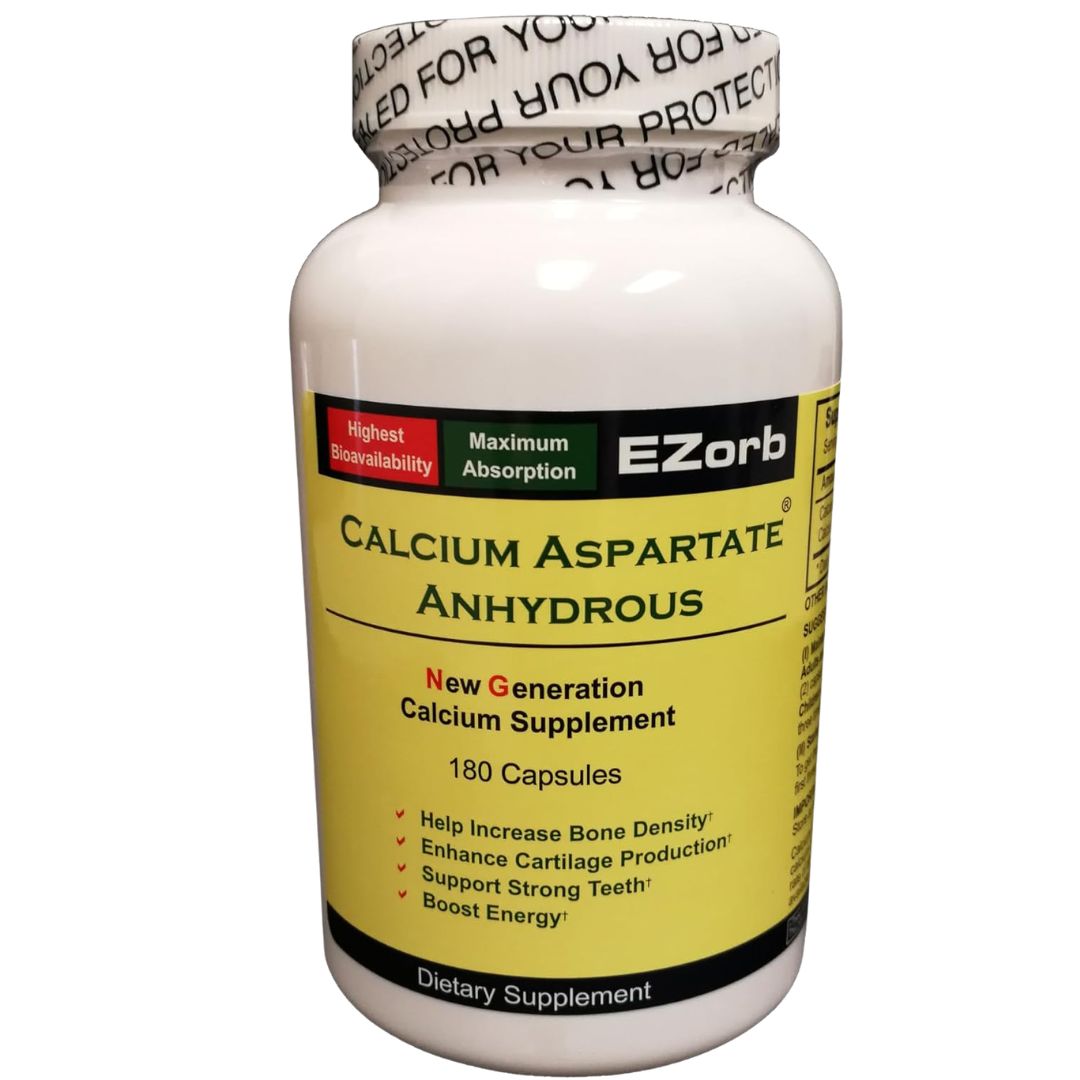 EZorb Calcium Aspartate Anhydrous Capsules for Bone, Joint & Muscle Health 180 Capsules
