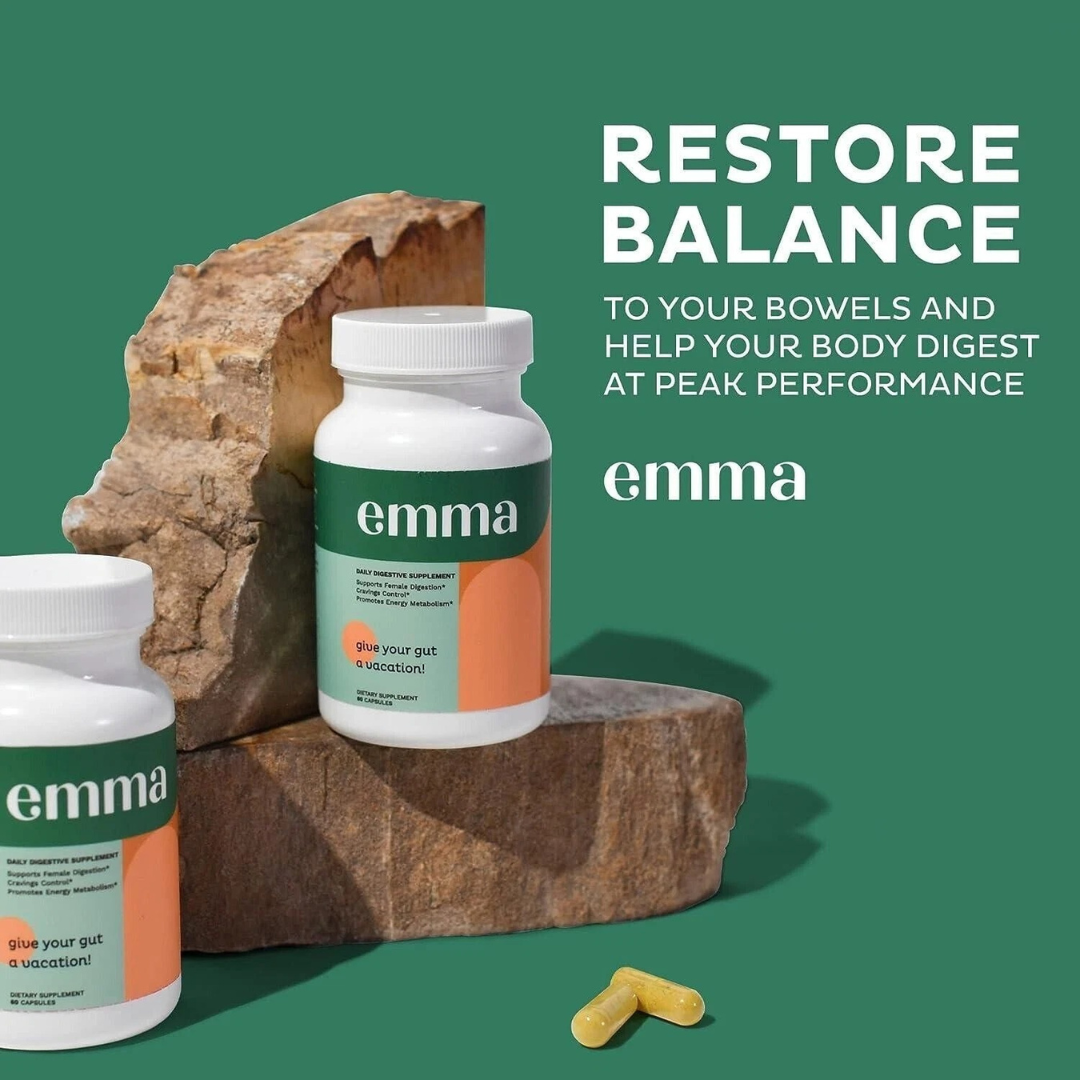 Emma Gut Health Supplement – Doctor-Approved Digestive Cleanse for Bloating, Gas & Regularity, Supports Leaky Gut Repair, Vegan Colon Cleanse Capsules (60 Count)