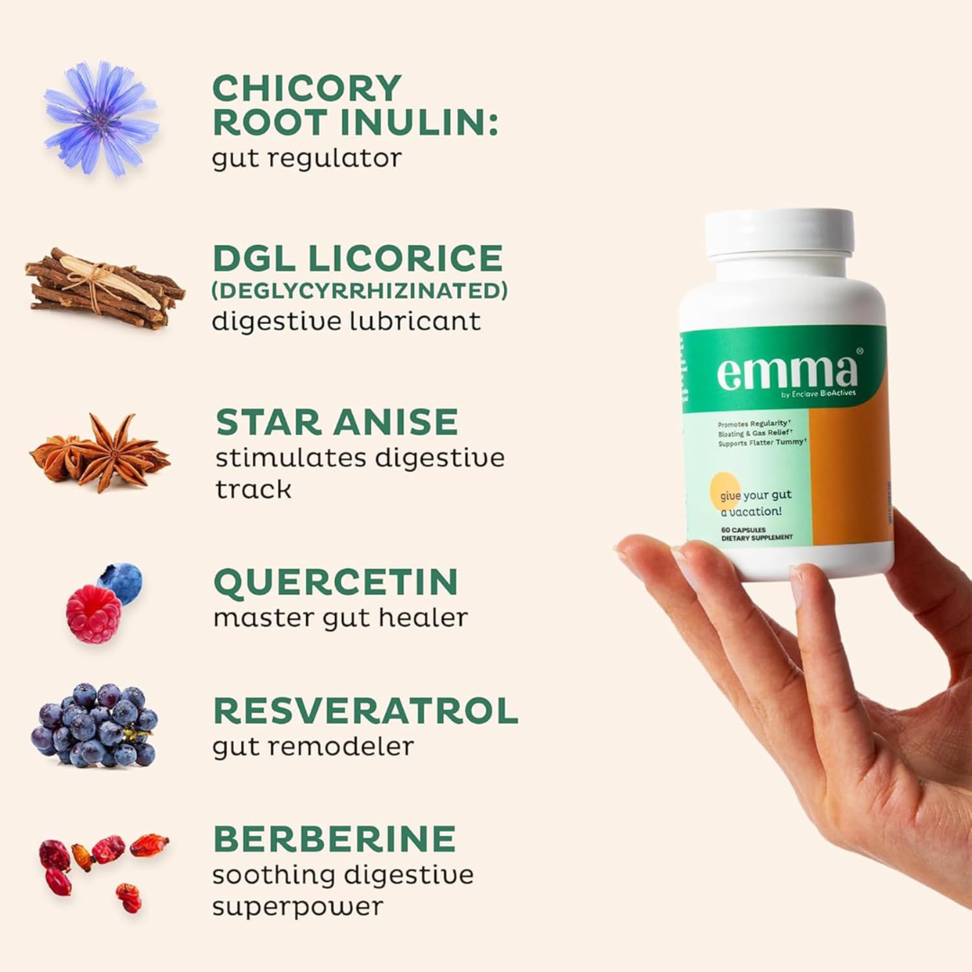 Emma Gut Health Supplement – Doctor-Approved Digestive Cleanse for Bloating, Gas & Regularity, Supports Leaky Gut Repair, Vegan Colon Cleanse Capsules (60 Count)