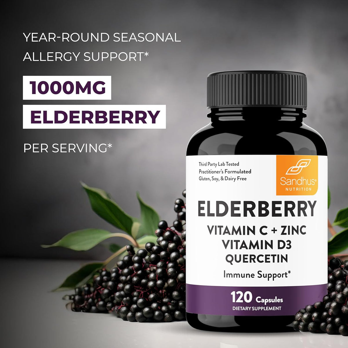 Elderberry Vitamin C & Zinc | Quercetin & Vitamin D3 | Immune Support Capsules for Adults | 2-Month Supply | Herbal Supplement for Men &amp; Women