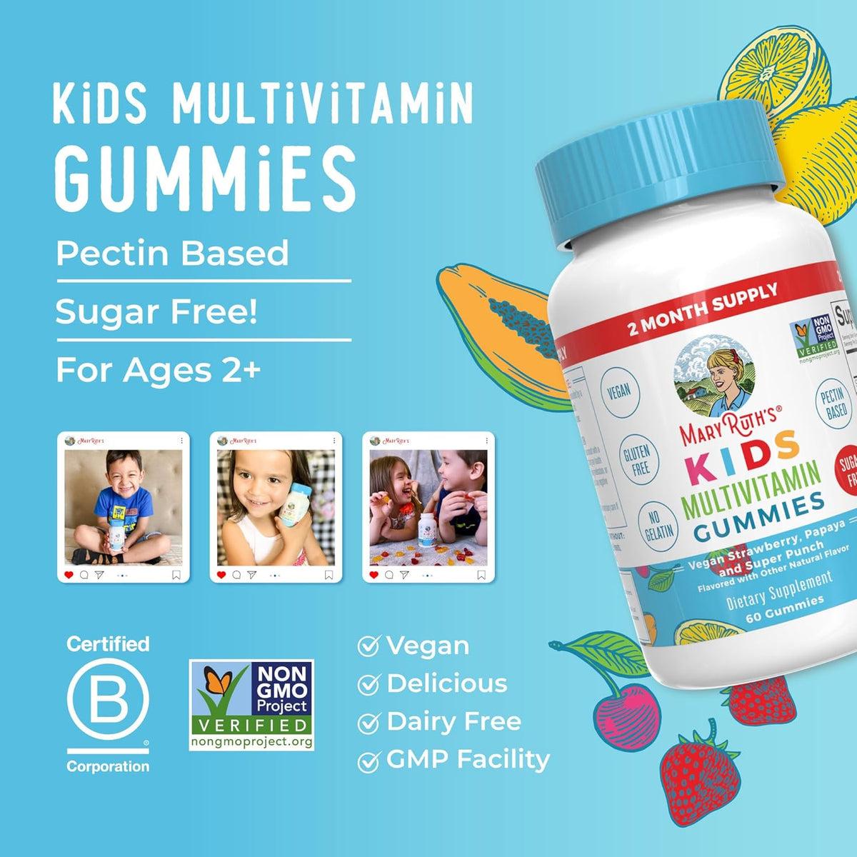 MaryRuth Organics Kids Multivitamin Gummies, Sugar-Free, Vegan, 60 Ct
