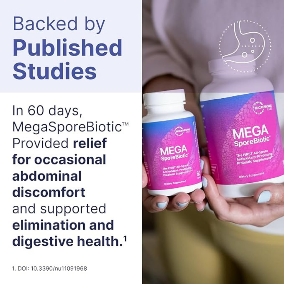 Microbiome Labs MegaSporeBiotic Probiotic – Spore-Based Gut Health & Digestive Support Supplement – Shelf-Stable, Travel-Friendly – 60 Capsules