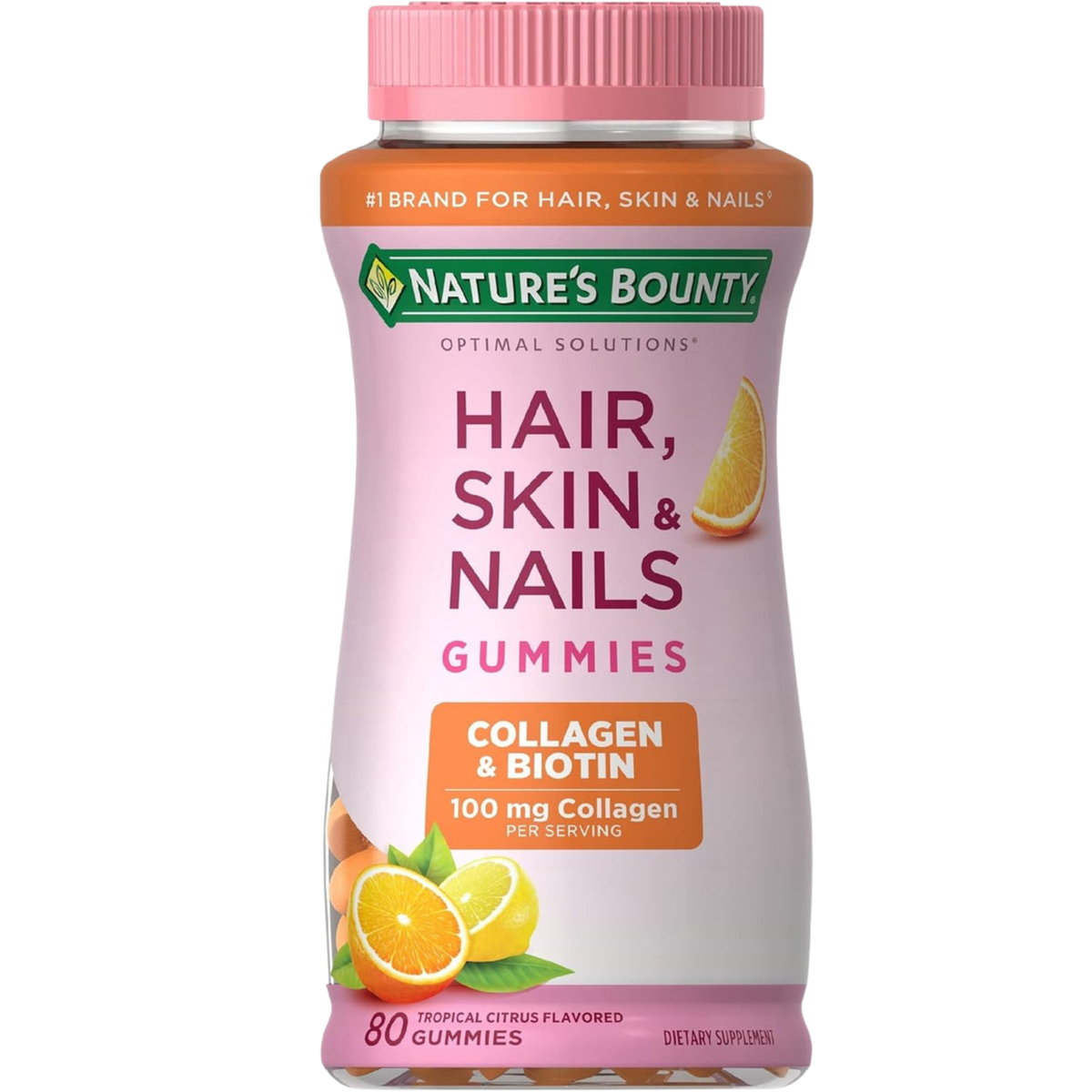 Nature's Bounty Hair, Skin & Nails Gummies bottle on a white background