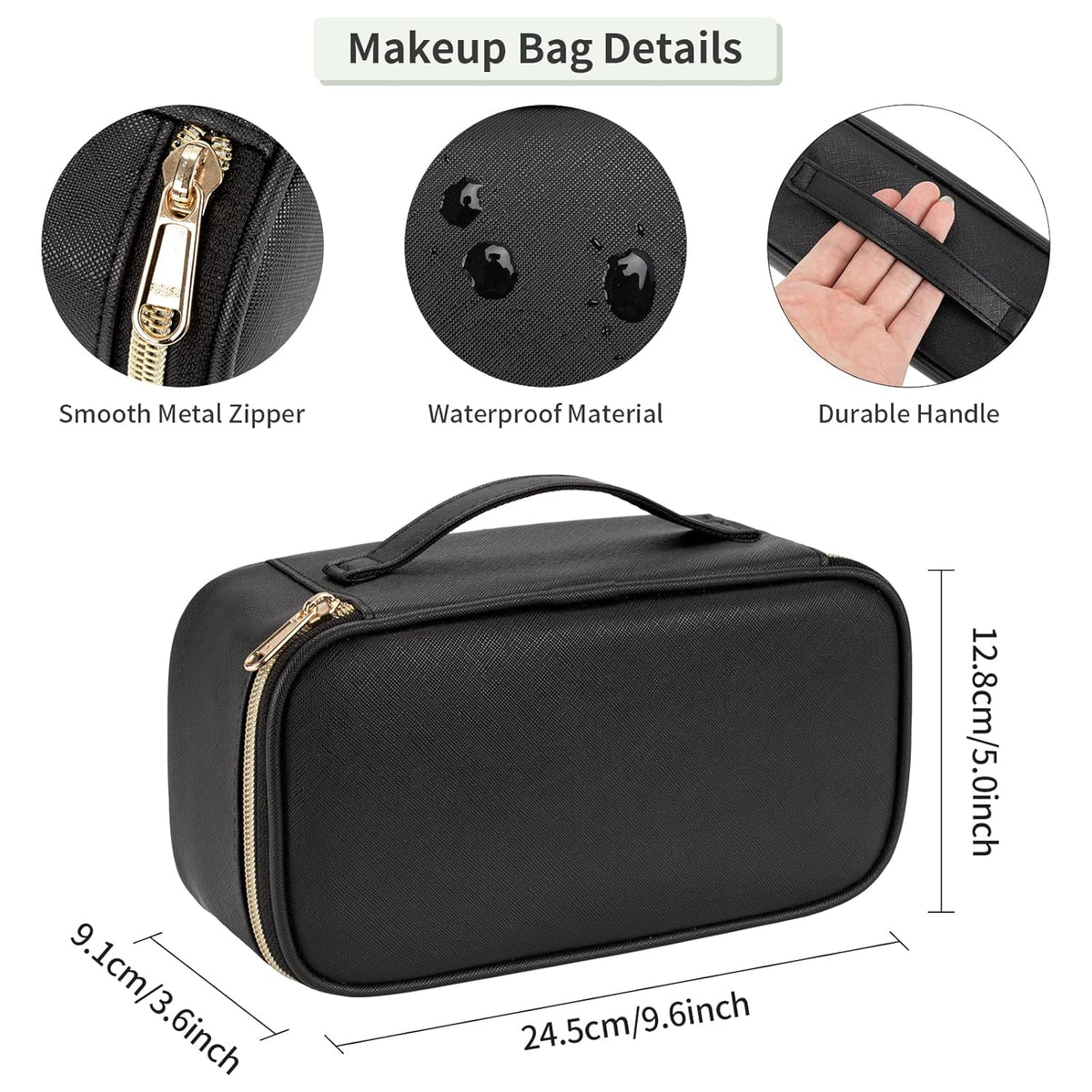 OCHEAL Small Cosmetic Bag,Portable Cute Travel Makeup Bag for Women and girls Makeup Brush Organizer cosmetics Pouch Bags-Black