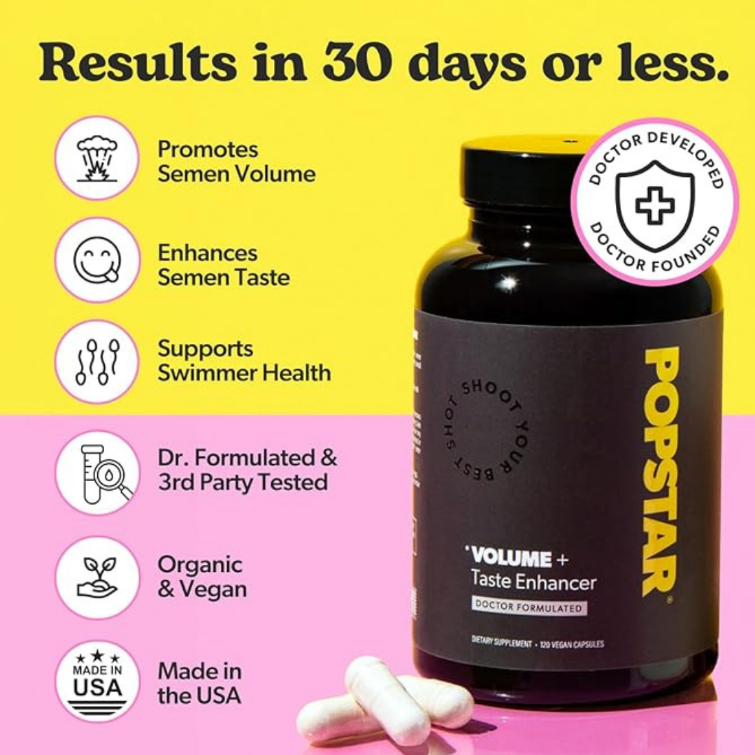 POPSTAR Labs Semen Volume Support Supplement – Male Fertility & Semen Health Formula with Zinc, L-Arginine & Bromelain (120 Capsules)