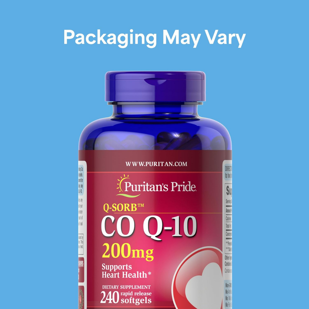 Puritan’s Pride CoQ10 200 mg Softgels – High-Potency Coenzyme Q10 for Heart, Cardiovascular & Energy Support (240 Rapid-Release Capsules)