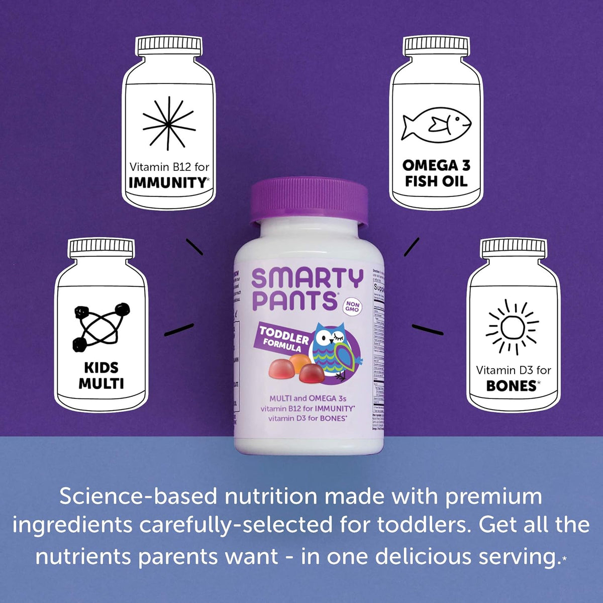 SmartyPants Toddler Multivitamin Gummies, Omega-3 & D3, 180 Ct