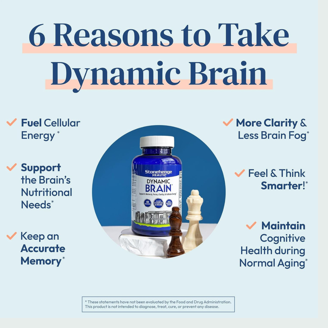 Stonehenge Health Dynamic Brain - Suplemento dietético para la memoria, concentración y claridad, formulado con 41 ingredientes nootrópicos únicos incluyendo fosfatidilserina, Bacopa Monnieri y huperzina A (paquete de 1 unidad)