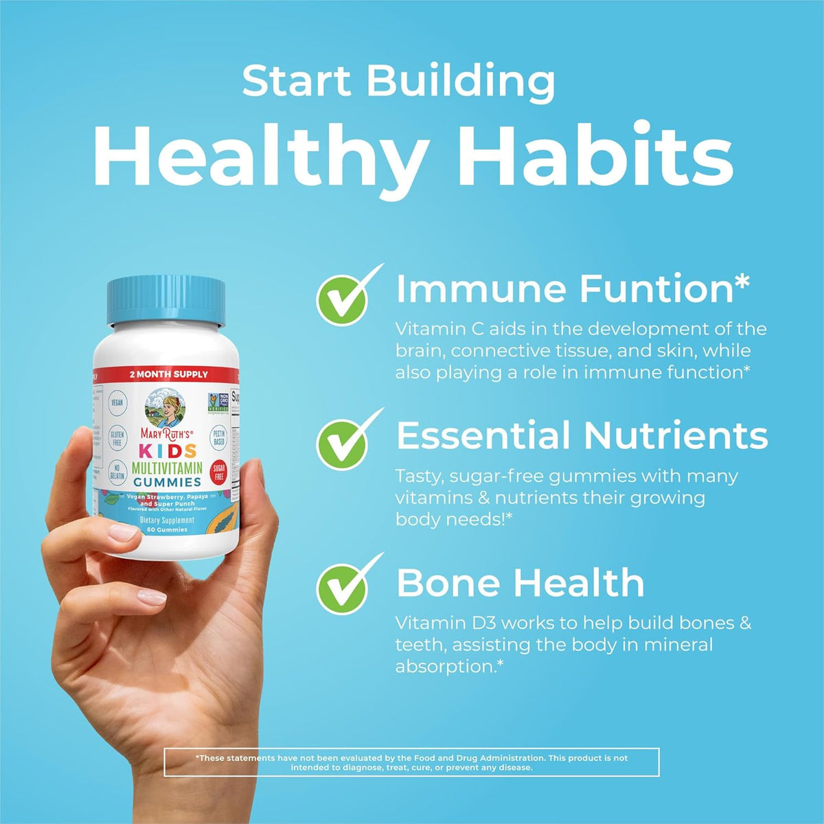 MaryRuth Organics Kids Multivitamin Gummies, Sugar-Free, Vegan, 60 Ct