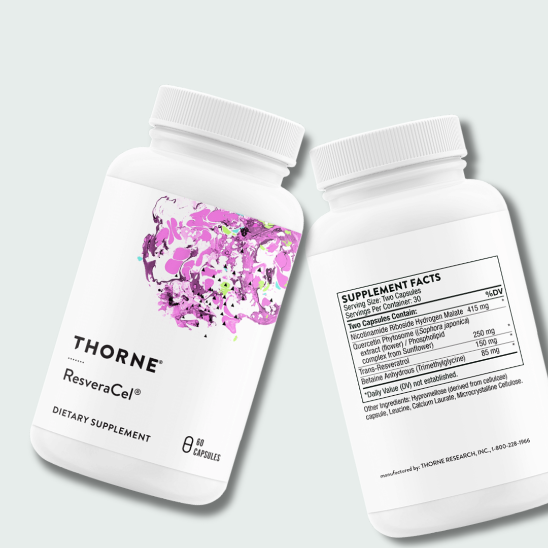 THORNE - ResveraCel - Nicotinamide Riboside with Quercetin Phytosome & Resveratrol - Support Healthy Aging, Methylation, Cellular Energy Production & Metabolism* - 30 Servings