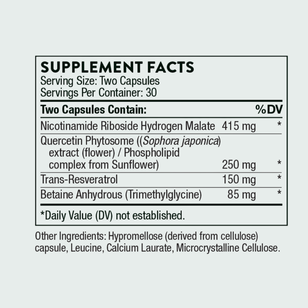 THORNE - ResveraCel - Nicotinamide Riboside with Quercetin Phytosome & Resveratrol - Support Healthy Aging, Methylation, Cellular Energy Production & Metabolism* - 30 Servings