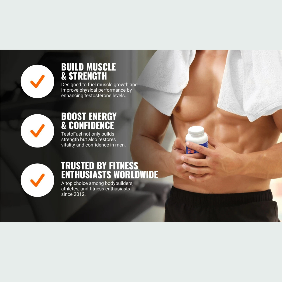 TestoFuel – #1 Natural Testosterone Booster for Men – Build Muscle, Strength & Energy 120 Capsules  3000 MG Dose