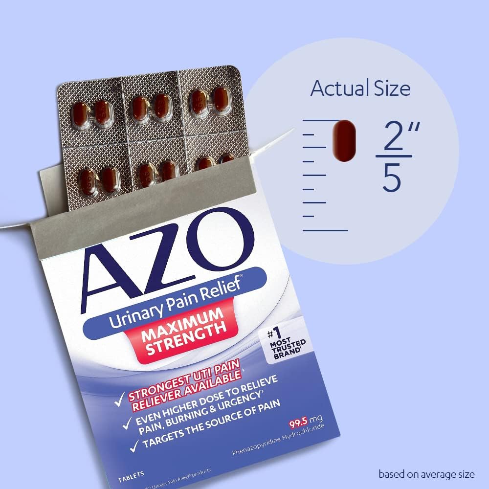 AZO Urinary Pain Relief – Maximum Strength Fenazopyridine 24‑Tablet Pack | Fast UTI Pain, Burning & Urgency Relief