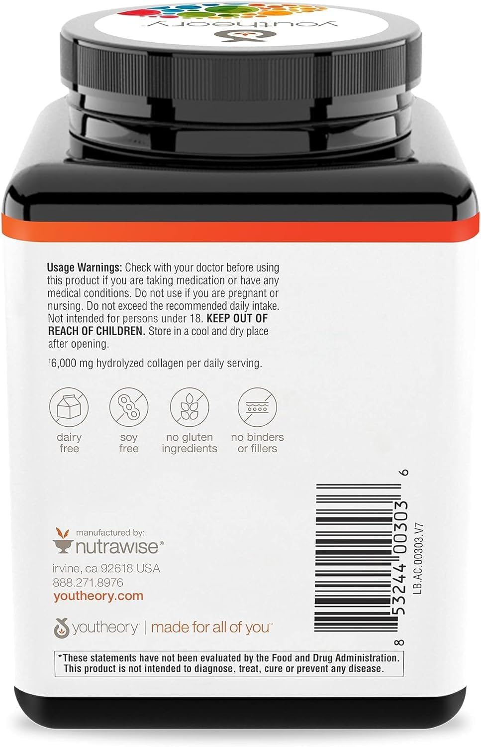 Youtheory Advanced Collagen with Vitamin C, 6000mg, Gluten-Free, 290 Tablets