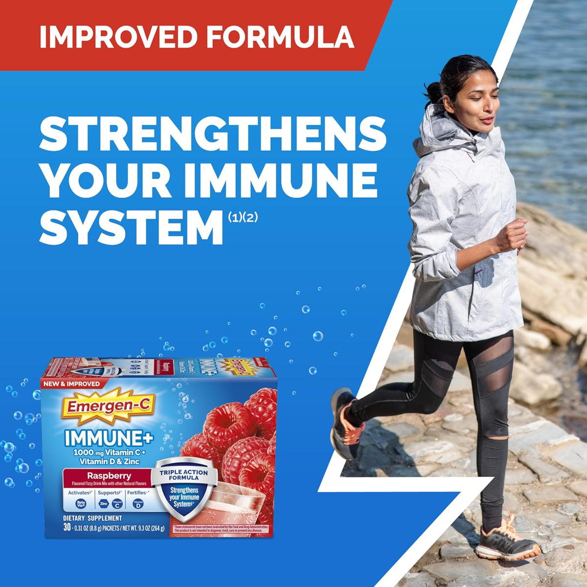 Emergen-C Immune+ Triple Action Powder, Raspberry, 30 Ct
