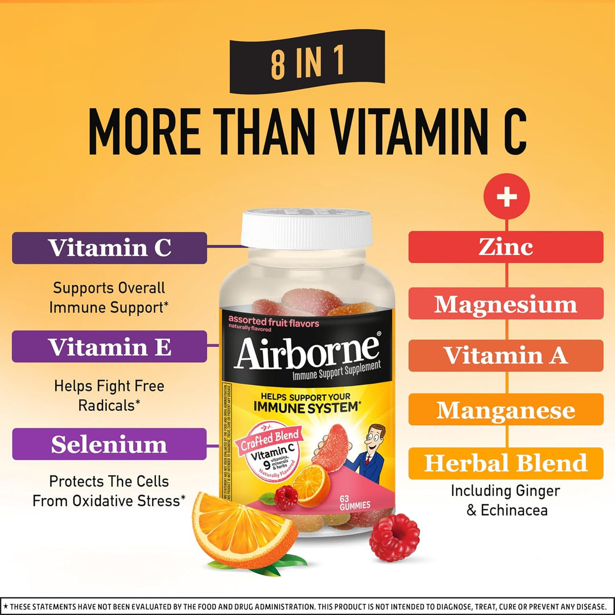 Airborne 750mg Vitamin C Gummies – Daily Immune Support for Adults