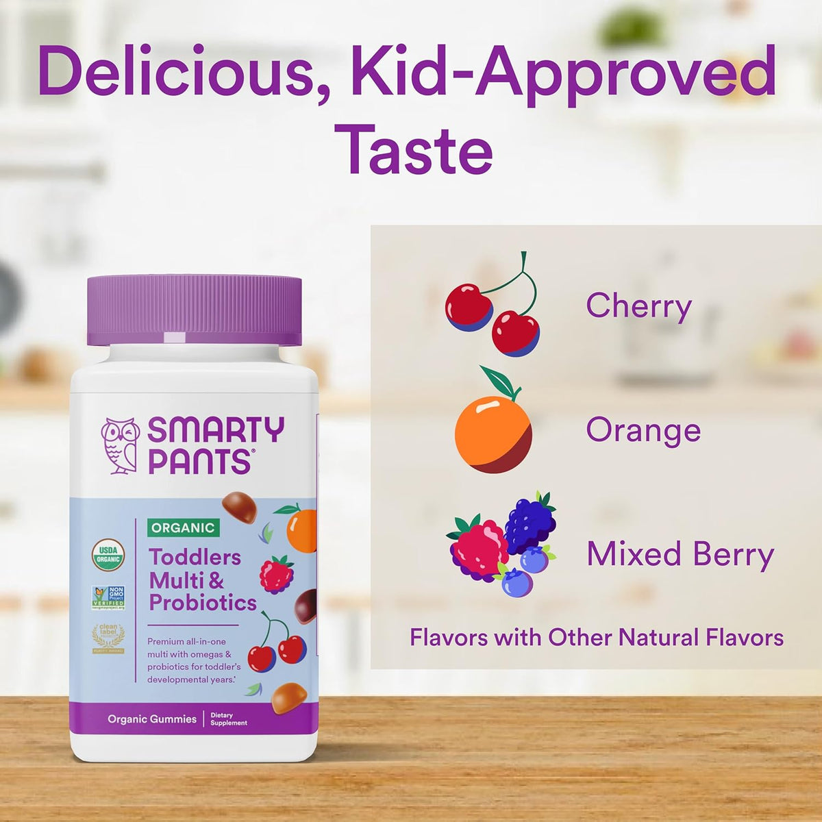 SmartyPants Organic Toddler Multivitamin Gummies, Probiotics, 60 Ct