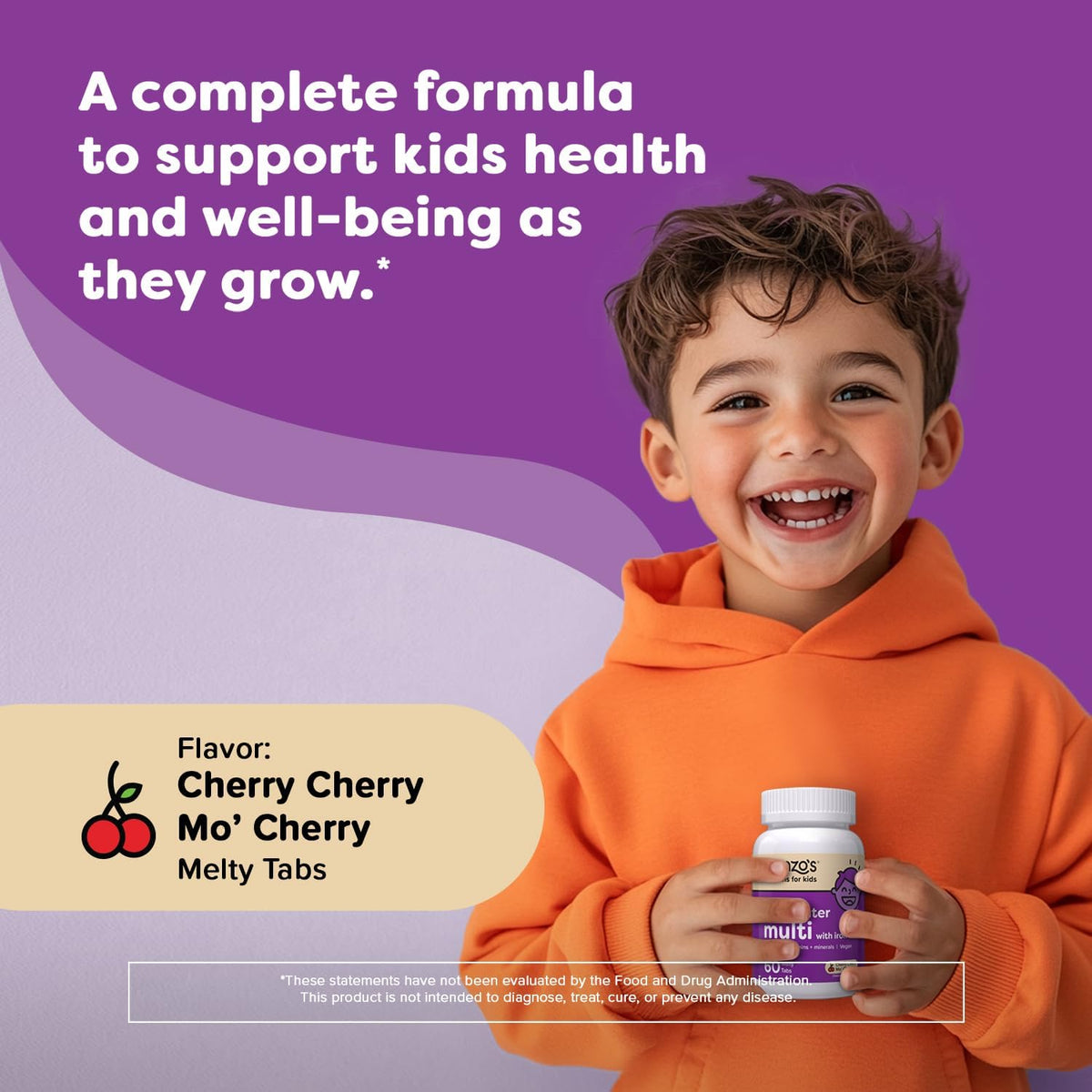 Renzo's Picky Eater Kids Multivitamin, Iron, D3 & K2, 60 Tabs