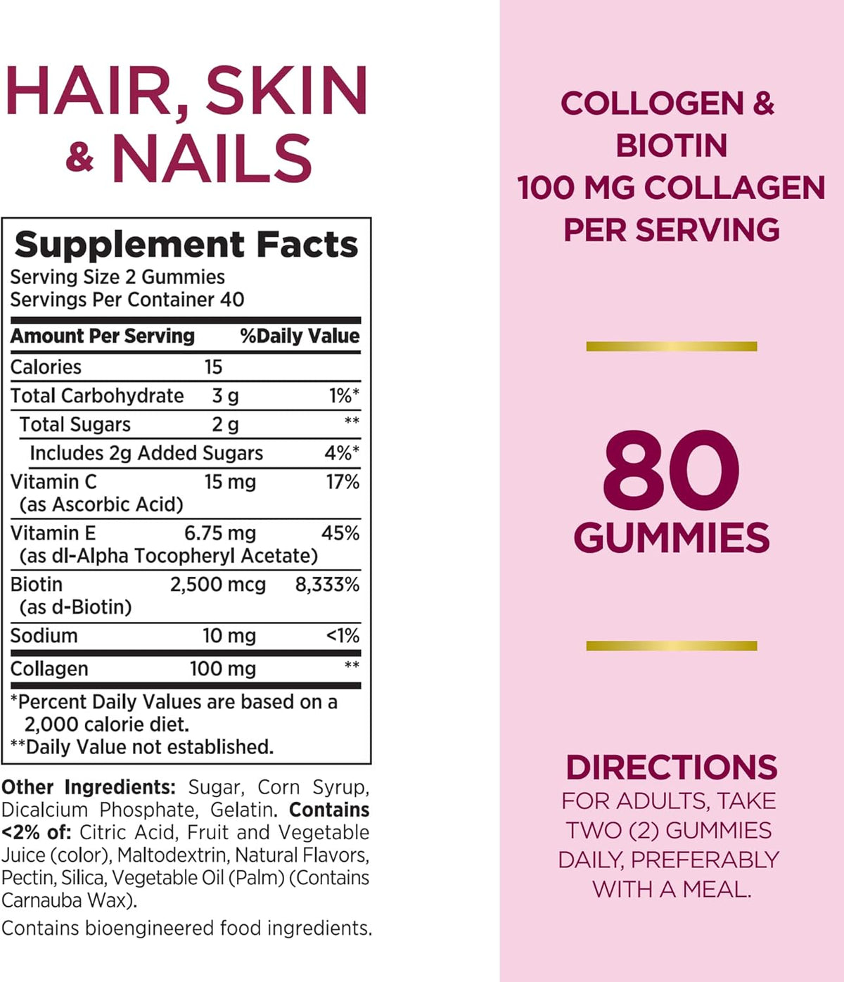Nature's Bounty Hair, Skin & Nails Gummies, Biotin & Collagen, 80 Ct.